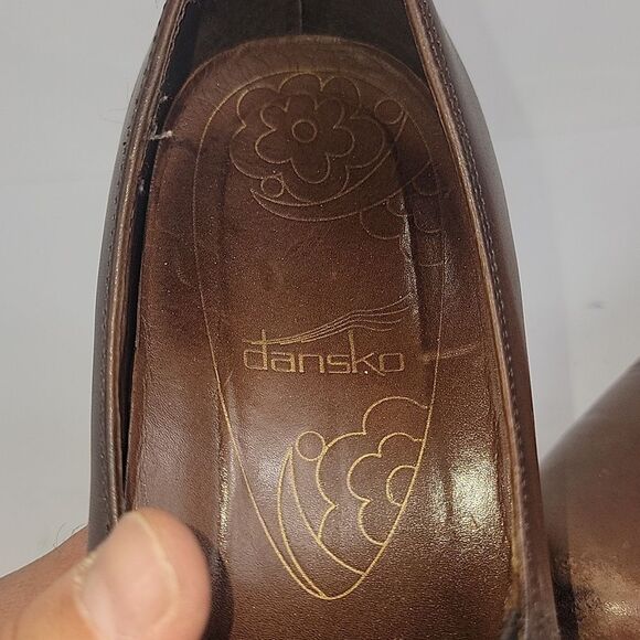 Dansko Beth Nappa Brown Leather Heeled Loafers - Picture 8 of 11